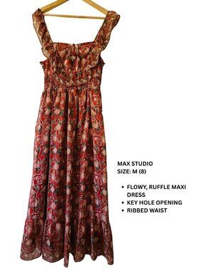Max Studio Floral Boho Ruffle Maxi Dress, Size Medium (8)
